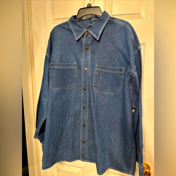 Brazos Work Series  2XL Men Heavy Shirt Pockets Snap Front Long Sleeve Denim - Picture 1 of 6